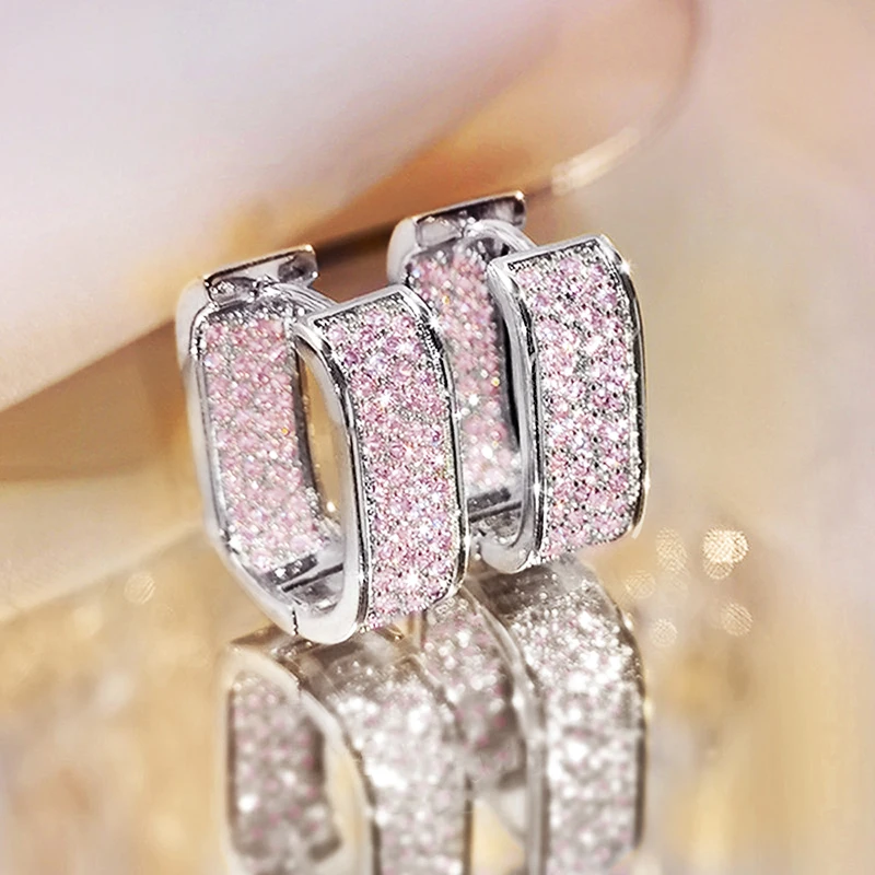 Huitan Koreanische Mode Ohrringe mit Zirkonia-Besatz für Damen, Metall in Silber/Gold, schlichte, vielseitige Ohrringe, angesagter Schmuck