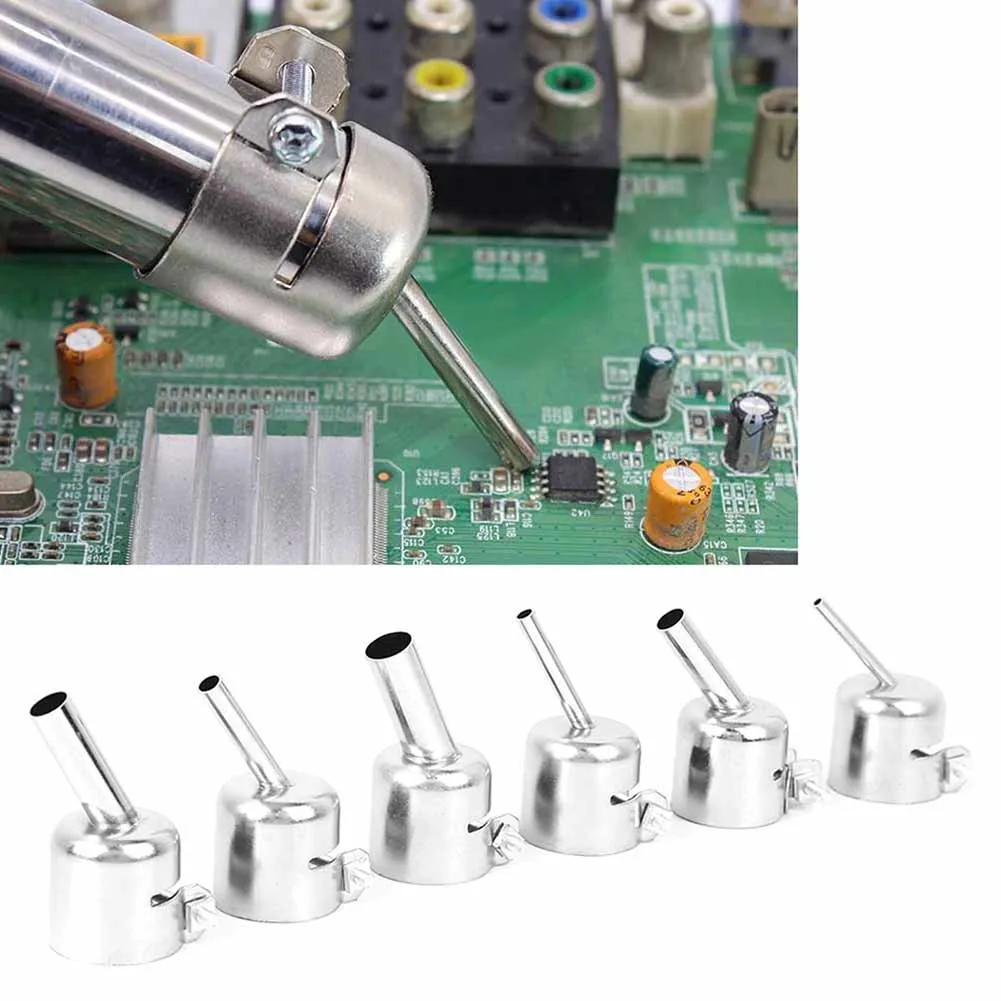 6 Piece Hot Air Nozzle Attachment Set for Efficient Soldering and Desoldering Compatible with Multiple Stations