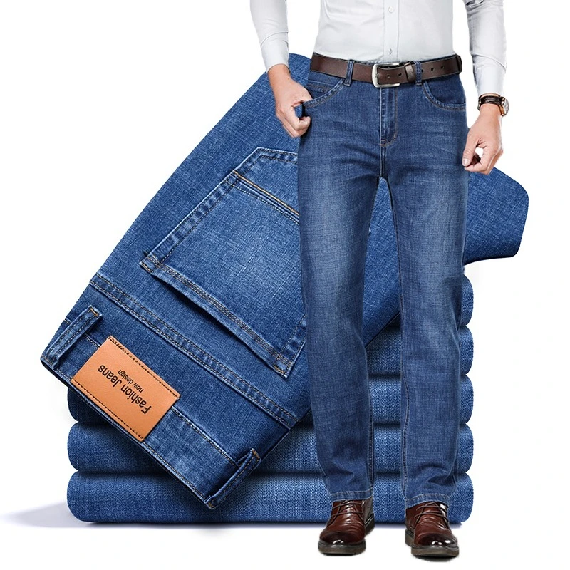

Autumn New Men's Straight Jeans Fashion Business Classic Blue Trousers Male Elasticity Brand Suit Slim Casual Denim Pants