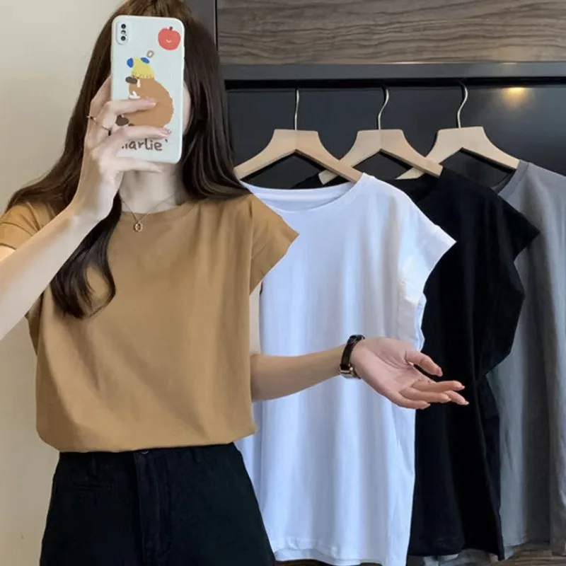Damen Sommer Kurzarm-T-Shirt mit Kleinen Ärmeln, Locker Geschnittenes Studentinnen-Oberteil, Lässiges Sport-Top, Damen-Freizeitoberteil zum Ausgehen