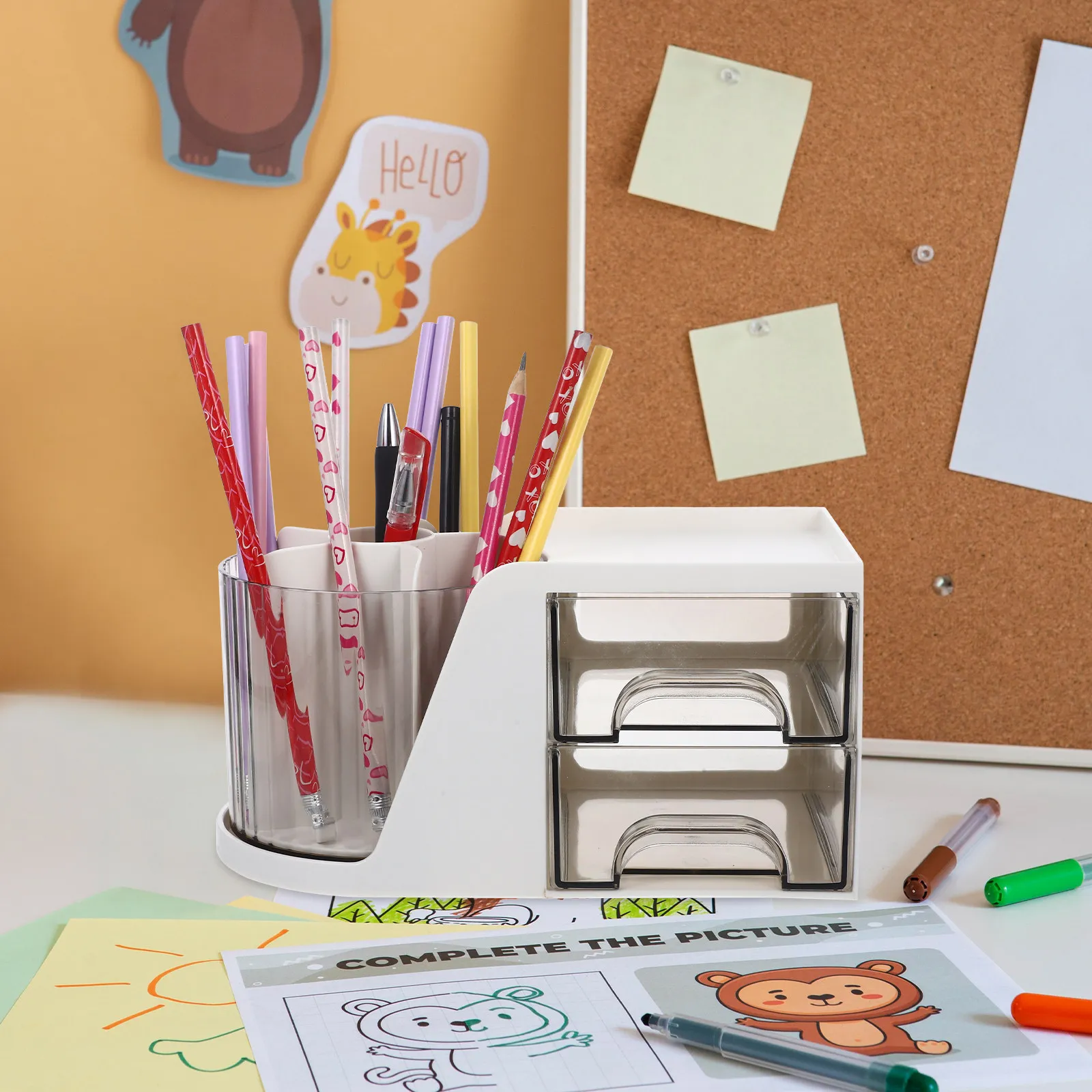 Compact Modern Desk Organizer with Multiple Drawers for Pens Markers Scissors Notebooks Paperclips Rubber Bands Stylish