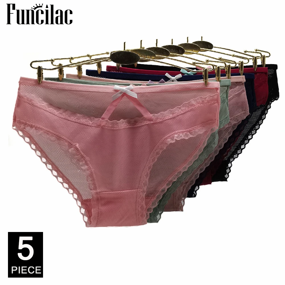 Women's Sexy Lace Underwear Panties Soft Comfortable Underpants Fashion Female Mesh Low-Rise Briefs Ladies Lingerie 5 Pcs/set