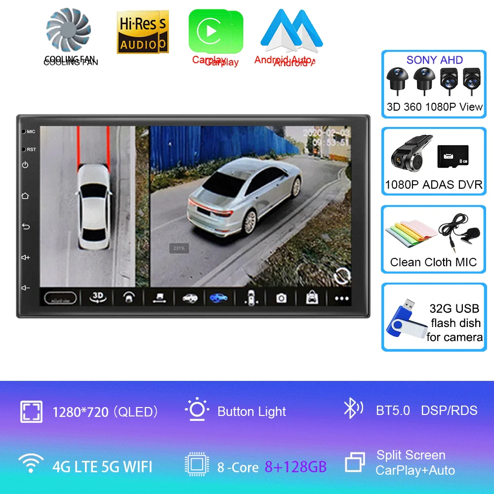 Universele 7 "autoradio GPS 2 din Android 15 Auto Carplay voor Volkswagen Nissan Hyundai Toyota multimediaspeler
