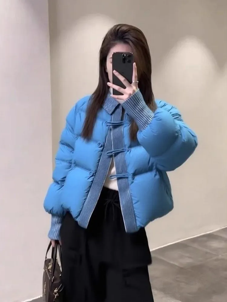 

Модная женская зимняя куртка из утолщенного хлопка с воротником и лоскутным узором, универсальная и привлекательная хлопковая одежда нового стиля