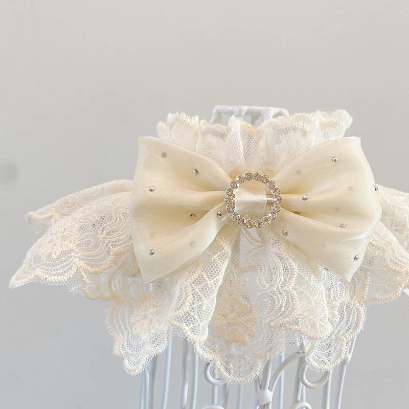 Puppy Dog Beige White Collar Bibs Fashion Simple Cotton Lace Bow Neckerchief For Small Medium Dog Princess Jewelry Pet Accessory