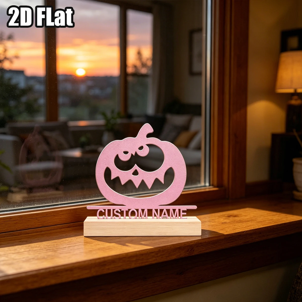 1Pc Custom Big Eyed Pumpkin Wooden Base Metal Ornament,Home Room Desktop Decor,Ideal Birthday Wedding Halloween Festive Gift