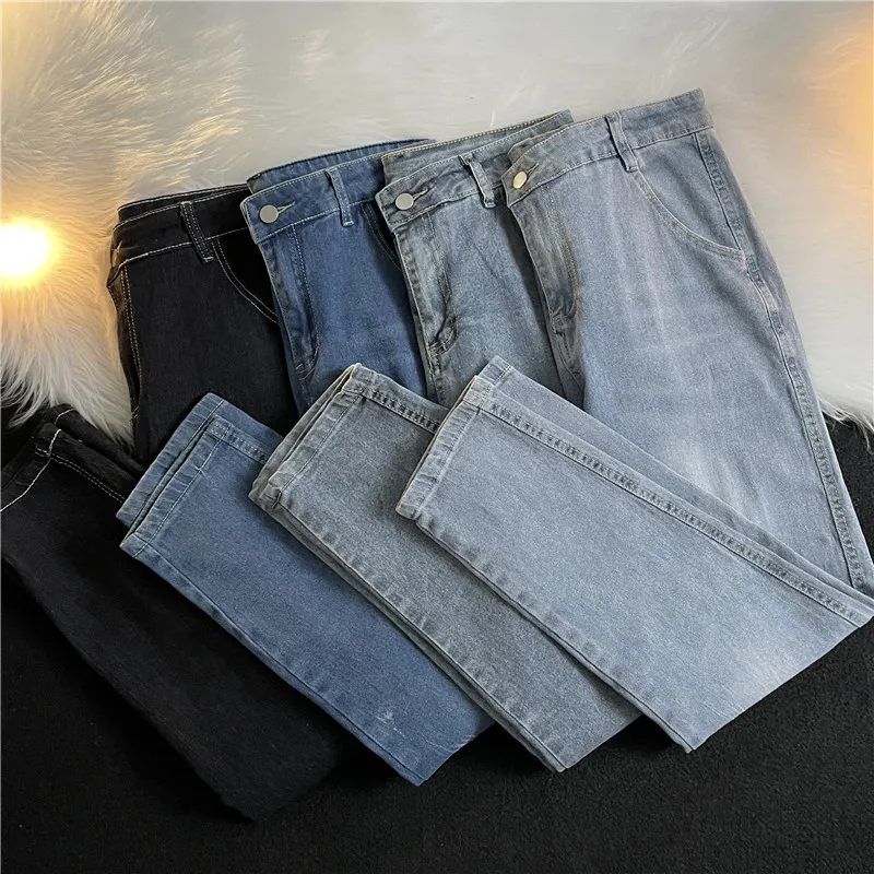 

Мужские повседневные джинсы из денима: осенне-зимние свободные брюки прямого кроя, универсальные широкие длинные штаны для студентов, модный бренд