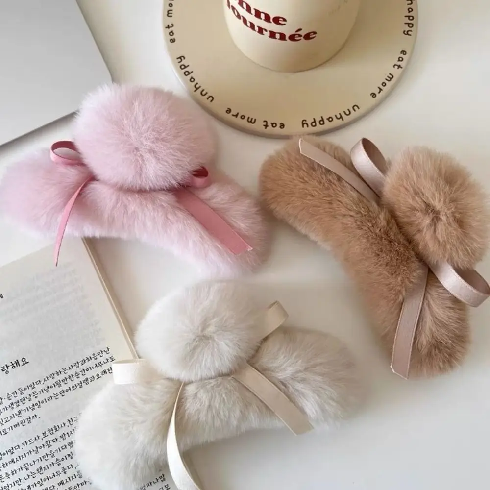 

Personalized Grab Clip Plush Hair Claw Rabbit Fur Cute Bow Hair Clip Girl Headwear Headdress Bowknot Hairpin Female