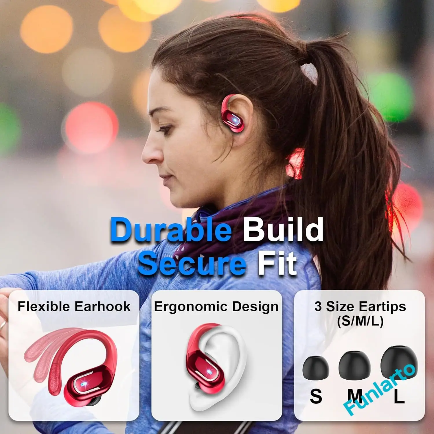 Wireless Earbuds Bluetooth 5.3 Headphones Sport,Bluetooth Earbuds with ENC Noise Canceling Mic,Wireless Headphones with Earhooks