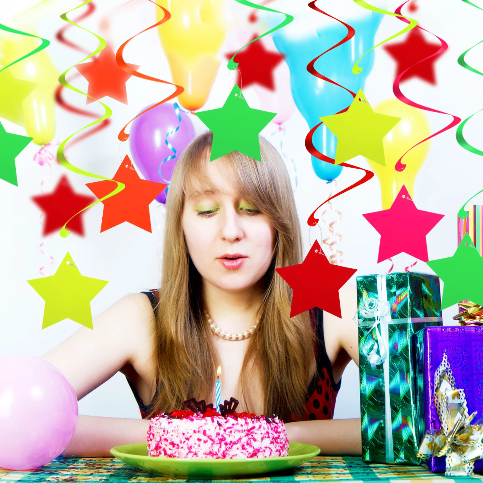 

1Set Birthday Hanging Swirls Neon Colorful Streamers Party Decorations Ceiling Decor Neon Birthday Decorations