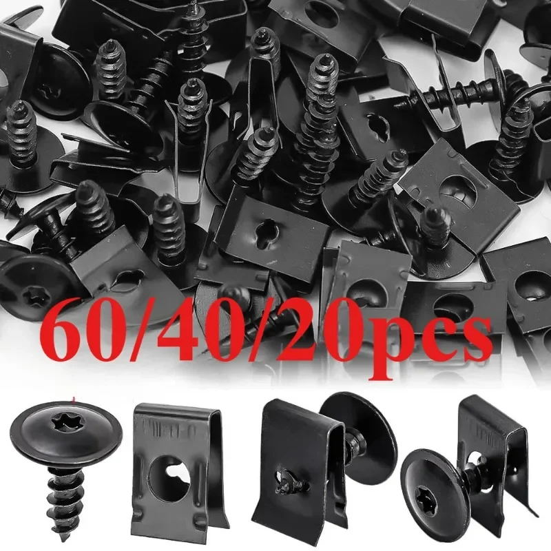 60/40/20PCS Car Motorcycles Metal Screw Tapping Fastener U-Type Clip with Screw Anti-rust Protection Screw Buckle Iron Sheet 