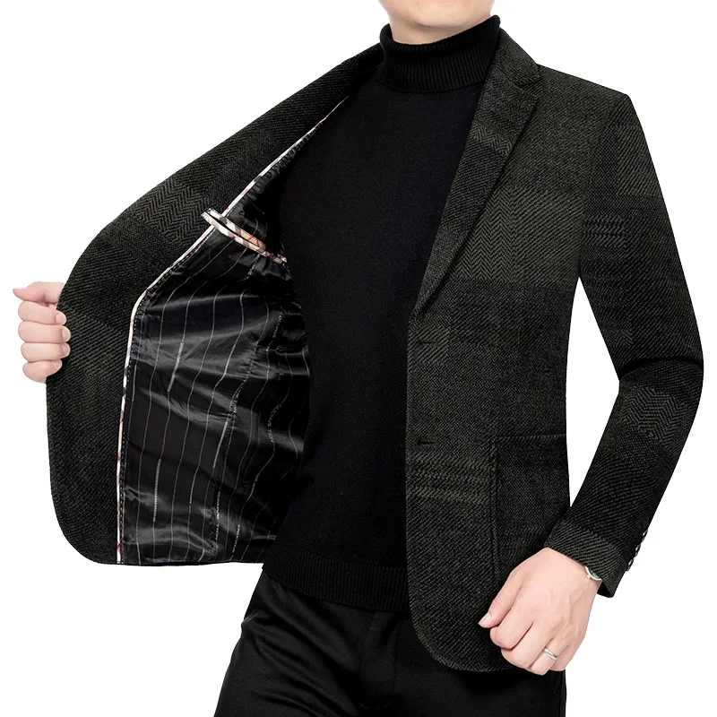 

Man Suit Coat Fashion Striped Pocket Long Sleeve Male Outerwear Turn Down Collar Single-breasted Business Men Blazer