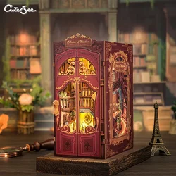 CUTEBEE DIY Book Nook Kit Miniature Dollhouse with Light Dust Cover Bookshelf Insert for Library of Wisdom