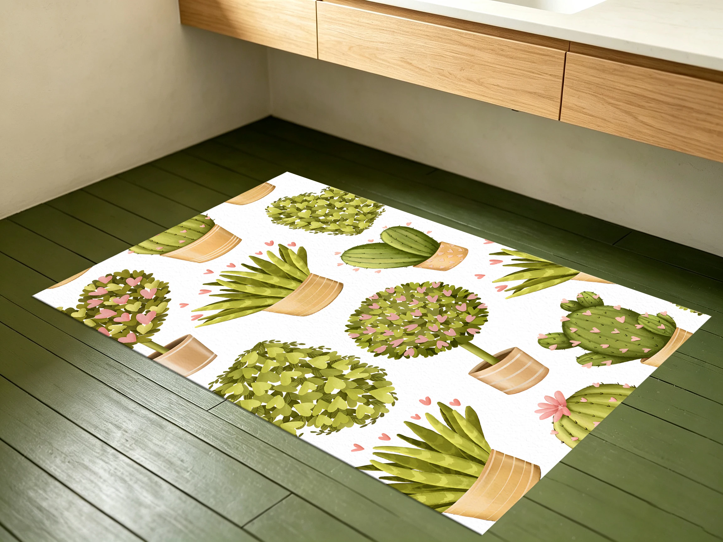 2D Large Carpet Hand Painted Cactus Succulent Pot Fresh Soothing for Living Room Bedroom Bedside