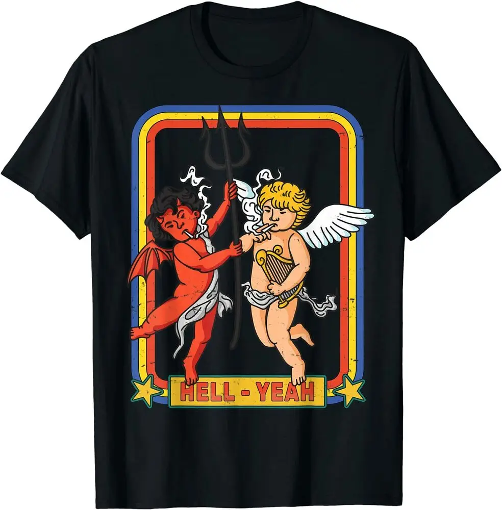 Hell Yeah - Retro Smoking Angel And Devil - Devilish Cupid T-Shirt  Anime Graphic T-shirts for Men Clothing Women