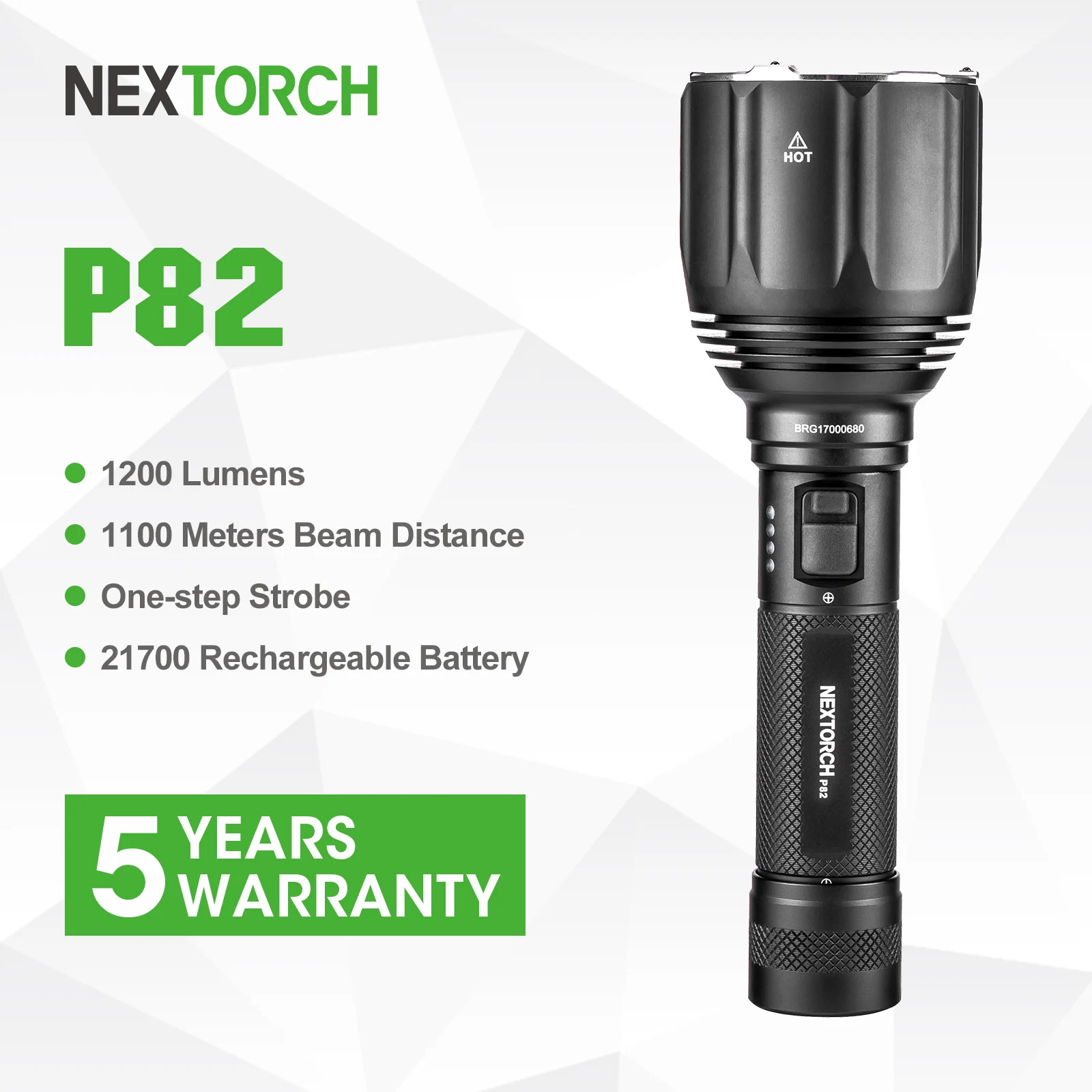 Nextorch 1100 Meters Powerful Long Range Flashlight 1200 Lumens High Performance Rechargeable Flashlight Without Battery P82