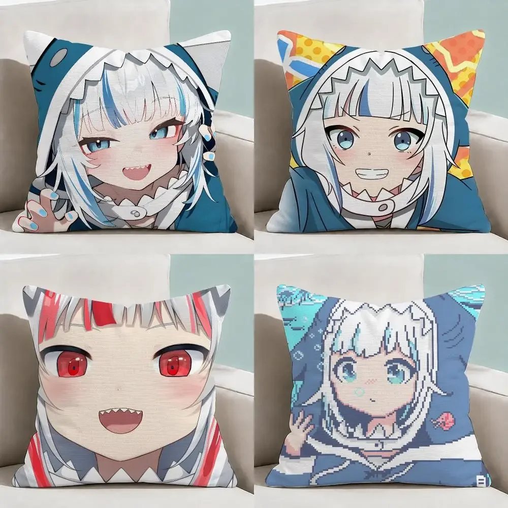 VTuber Gawr Gura Kawaii Ocean Cushion Cover  Throw Pillow Soft Short Plush Cozy Durable Colorfast  Sofa Bedroom Home Decor Gift