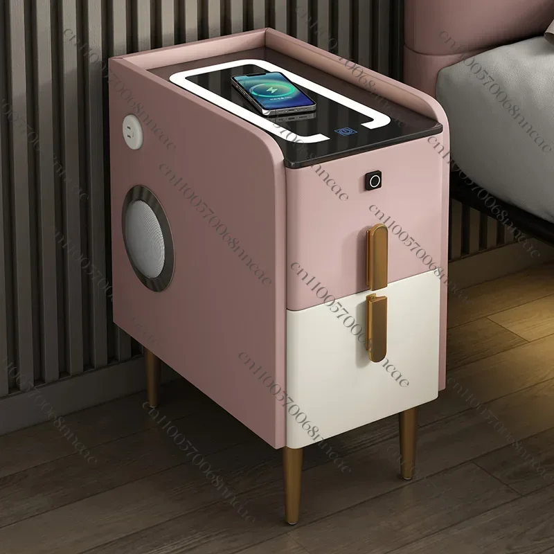 Modern Smart Bedside Table with Wireless Charging, Luxury Nightstand with Hidden Storage & LED Lighting for Master Bedroom