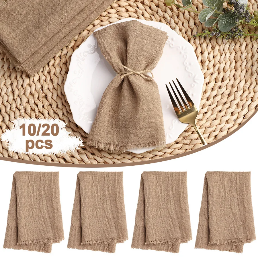 

Rustic Cotton Napkins With Fringed Edges Soft Cloth Dinner Napkins Insulation Pad Wedding Boho Party Everyday Dining Table Decor
