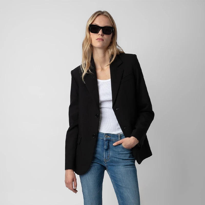 

Zadig Classic Black Blazer Female New Fashion Rhinestones Cotton Blazers Women Casual Button Chic Letter Office Lady Suit Tops