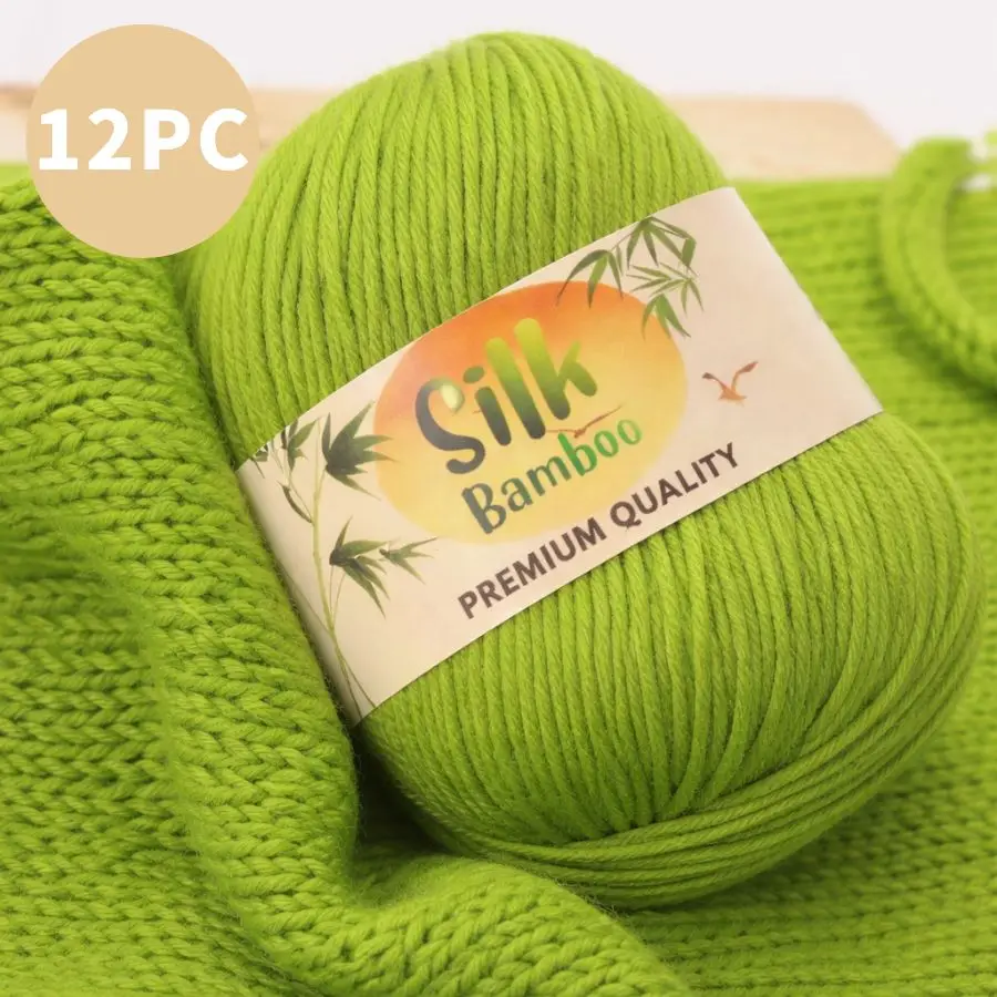 Image of Bambus-Seidengarn 12 Bälle 600g Weiches Glattes Häkel- und Strickgarn für Babykleidung Pullover Schal DIY Handgemachtes Kunsthandwerk