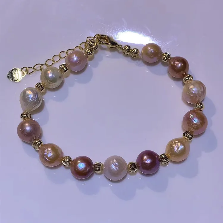 Absorbing  Noblest Pearl Freshwater  Female  Baroque Shaped Mixed Color Bracelet