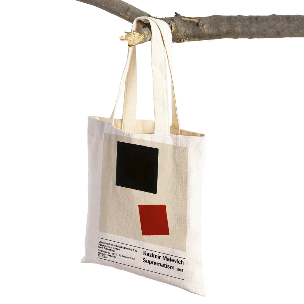 Nordic Shopper Bags Lady Canvas Tote Women Handbag Malevich Geometric Abstract Suprematism Art Double Print Shopping Bag