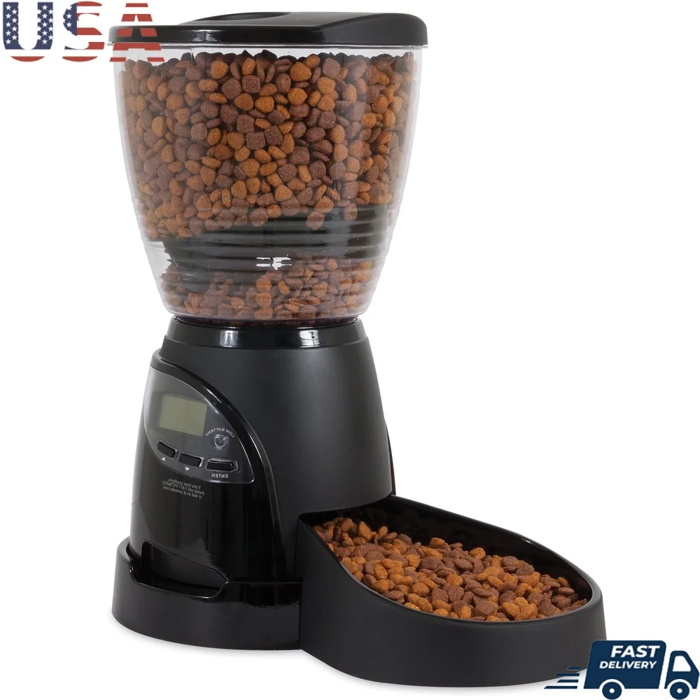 

Programmable Pet Food Dispenser Automatic Portion Control Easy Clean Non-Slip Dog Cat Feeder 30-Cup Battery Operated Leakproof