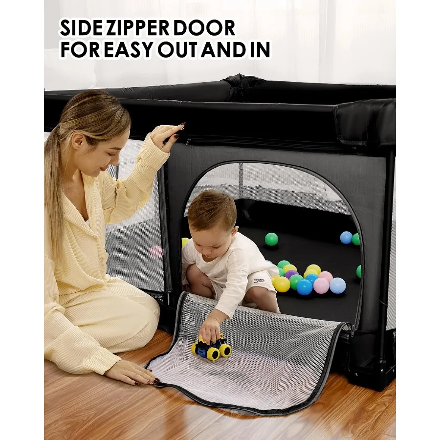 Składany kojec dla dziecka 130x130 cm, do użytku wewnątrz i na zewnątrz, z pojedynczą ramą, oddychająca siatka, antypoślizgowa podstawa, przenośny kojec.