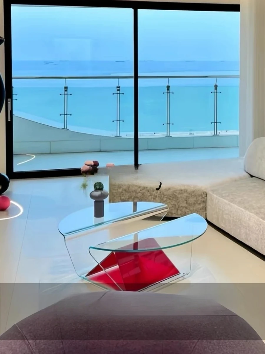 

Italian minimalist living room glass coffee table household round table creative modern high-end coffee low table
