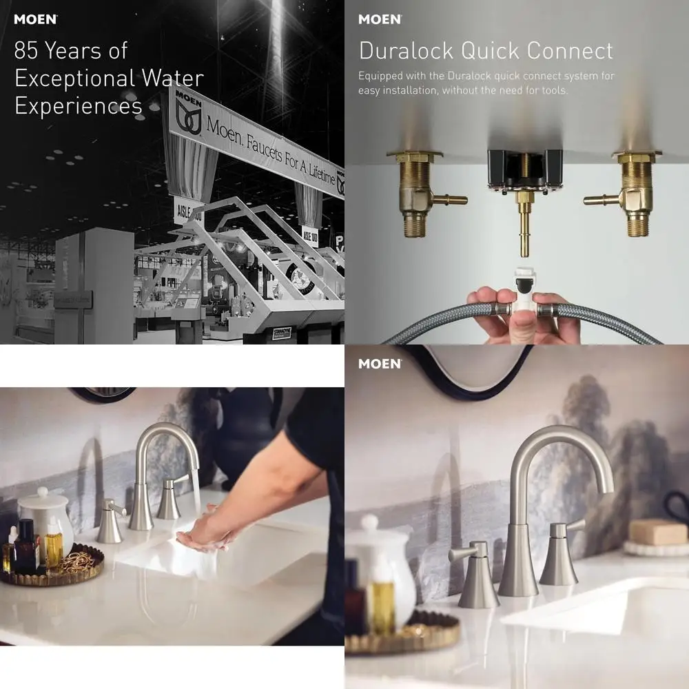 

Modern Brushed Nickel Widespread Bathroom Faucet with Two Handles and Included Valve, 84023SRN