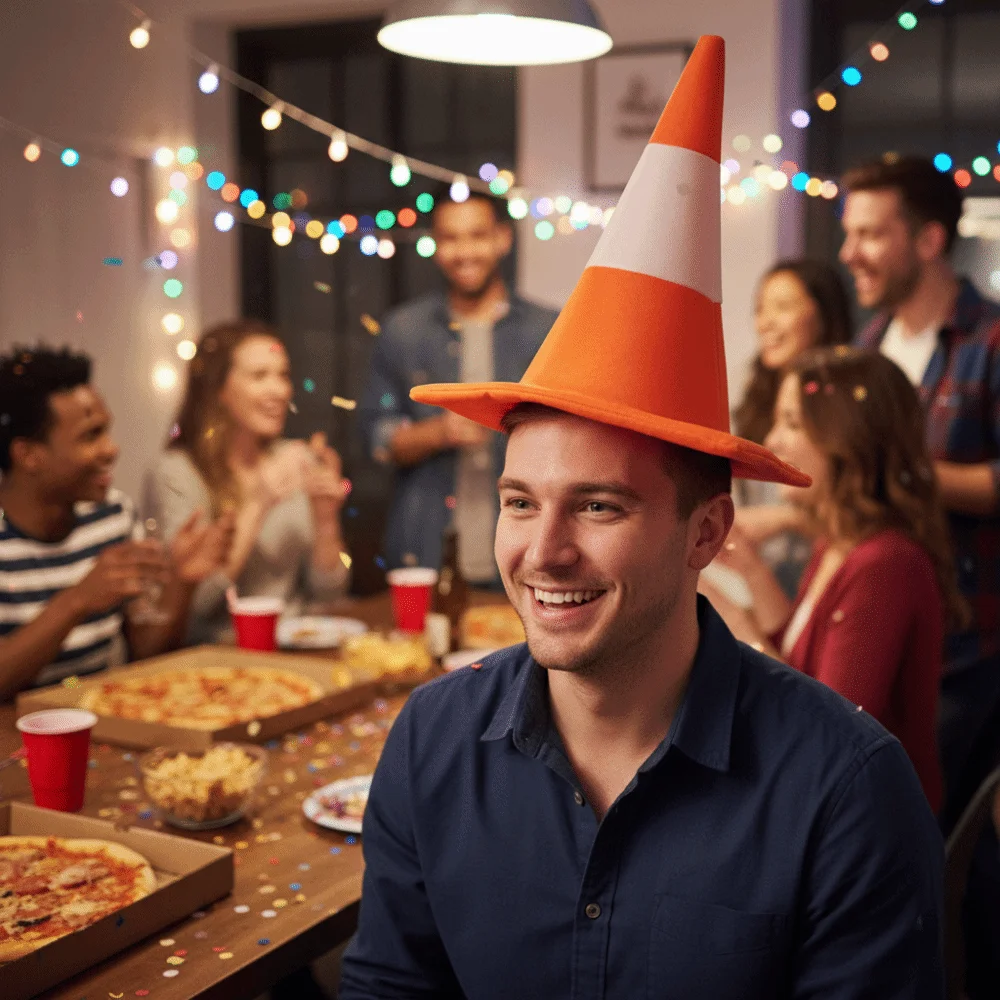 Karneval Faltbarer Verkehrskegel-Hut, Verkleidungs-Maskerade-Party-Kopfbedeckung, Rollenspiel für alle Altersgruppen, Halloween-Kostüm, lustiger Hut für Showpartys