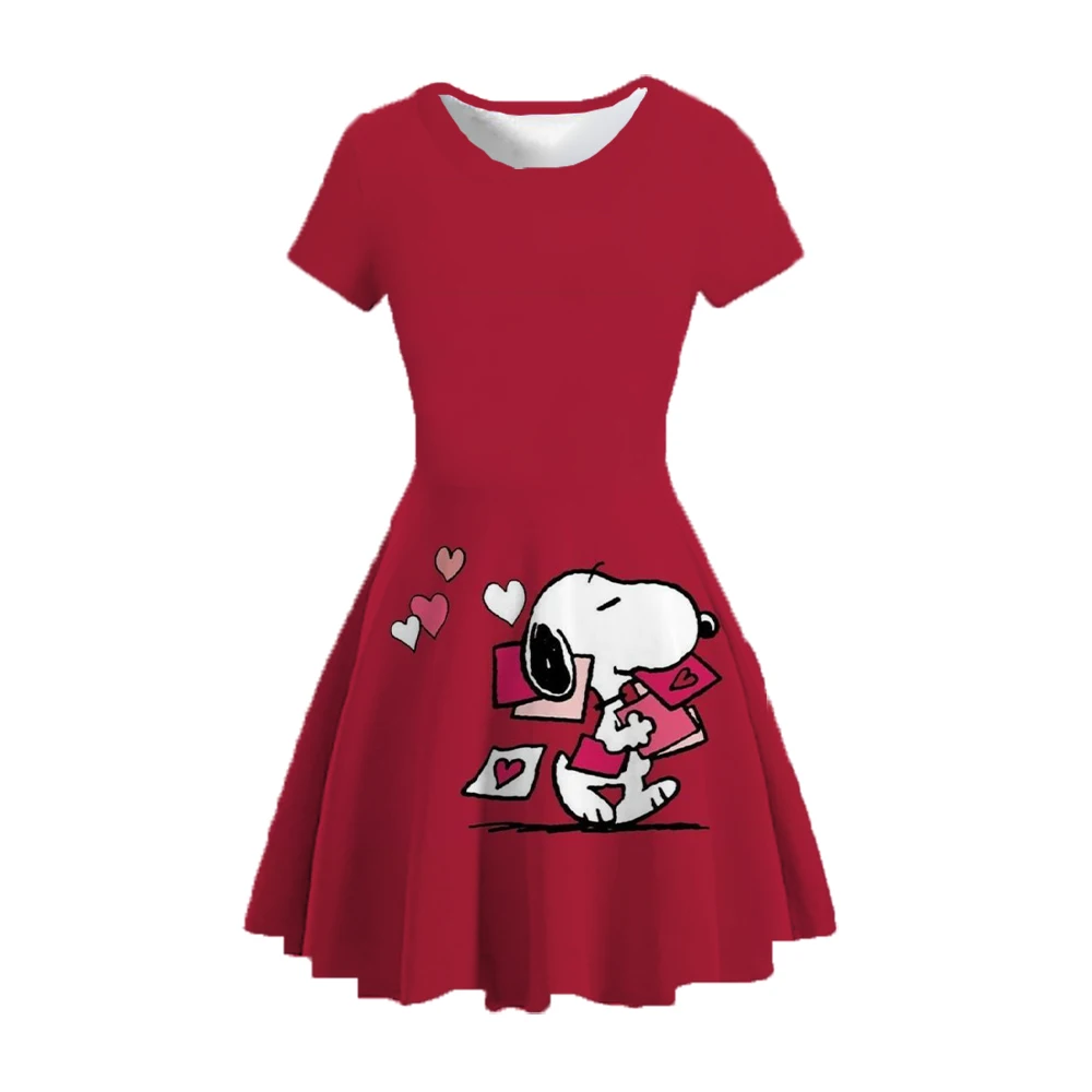 Snoopy summer hot sale princess short-sleeved skirt girls 3D printing cartoon print pattern short-sleeved princess skirt 4-14 ye