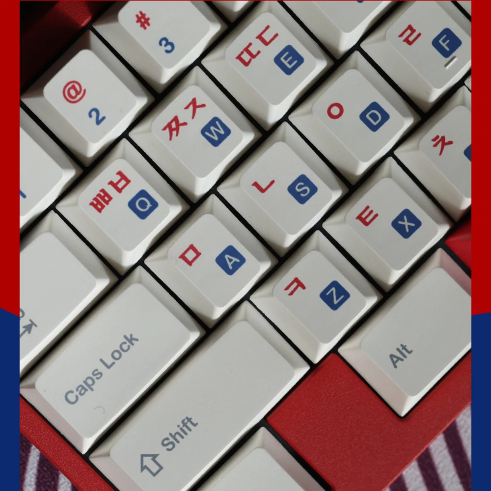 Imagem -04 - Coreano Root Rog Night Devil Keeping Pbt Keycap Jogo de Contraste Vermelho e Azul Office Handle kr Keycaps Estilo Coreano Branco 140 Teclas