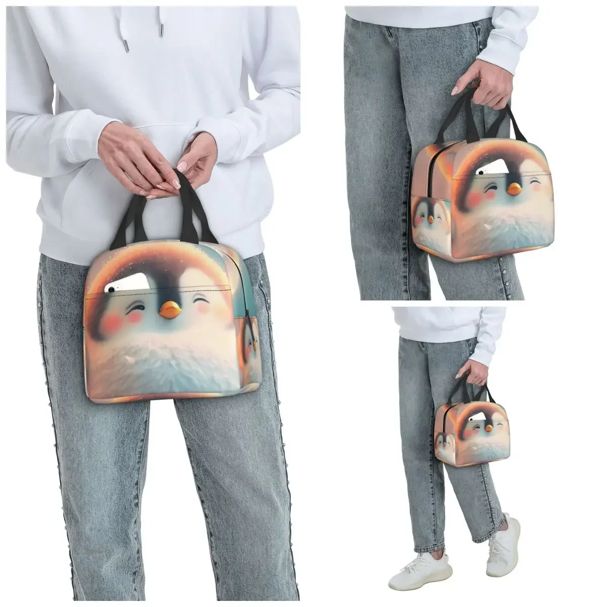 Cute Penguin Baby In The Snow Insulated Lunch Bag for Kids School Cooler Thermal Food Box Tote Leakproof Lunch Boxes Container