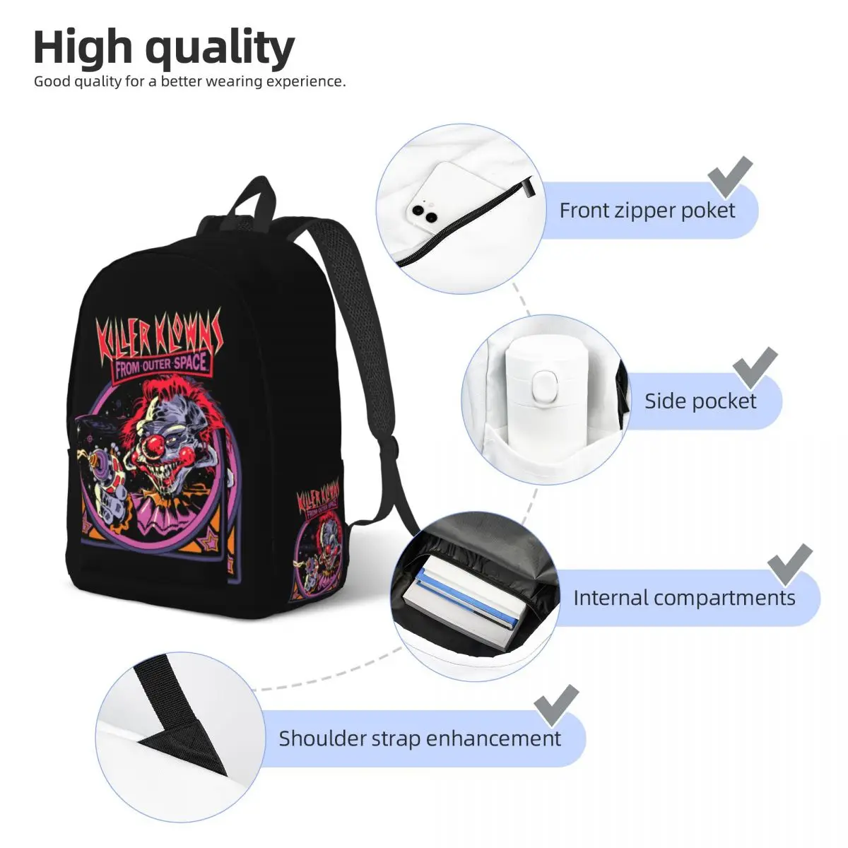 Killer Klowns From Outer Space Cool Backpack Lightweight Student Hiking Travel Daypack for Men Women Laptop Canvas Bags