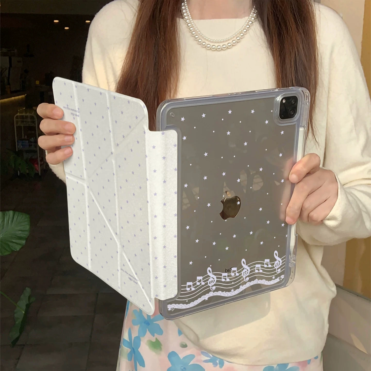 Polka Dots Purple Music Notes Lace Cover For iPad 10th 11th 7/8/9 10.2'' Case For Air 4 5 6 7 11 Air 2 9.7 Pro 11 Mini 5 6 7