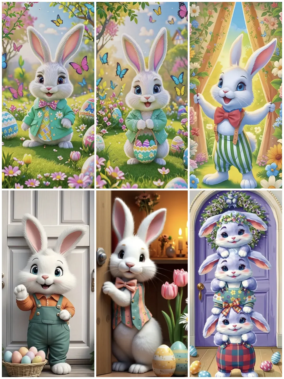 

Spring Easter Party Decoration Charming Rabbit Flowers Eggs Door Cover Background Banner Cute Bunny Backdrop Photography Props