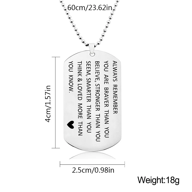 Engraved Inspirational Letter Heart Necklace Stainless Steel Dog Tag Necklaces For Men Women
