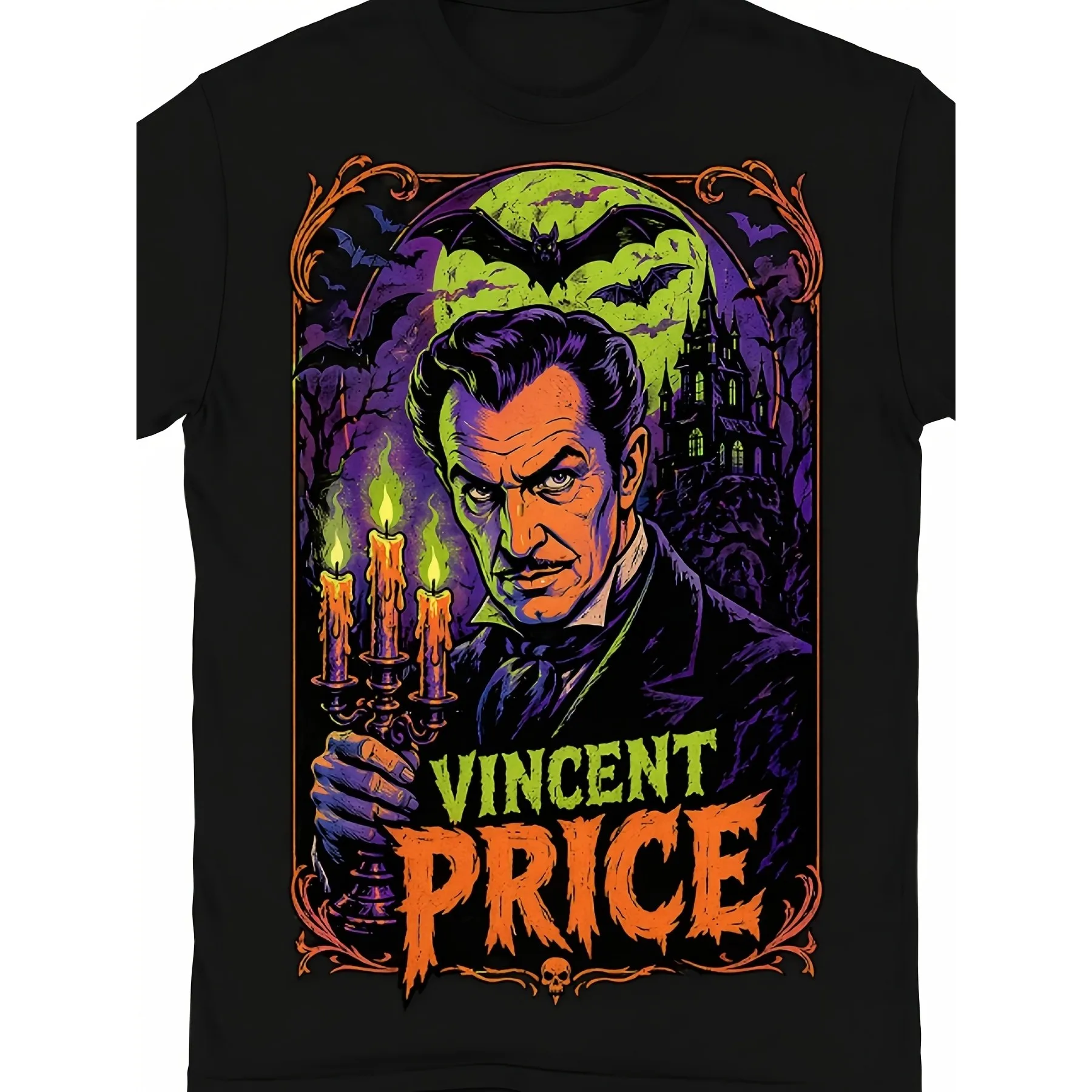 Men'S 'S Vincent Price Haunted Castle T-Shirt - Soft Retro Horror Icon Tee Round Neck Casual Streetwear