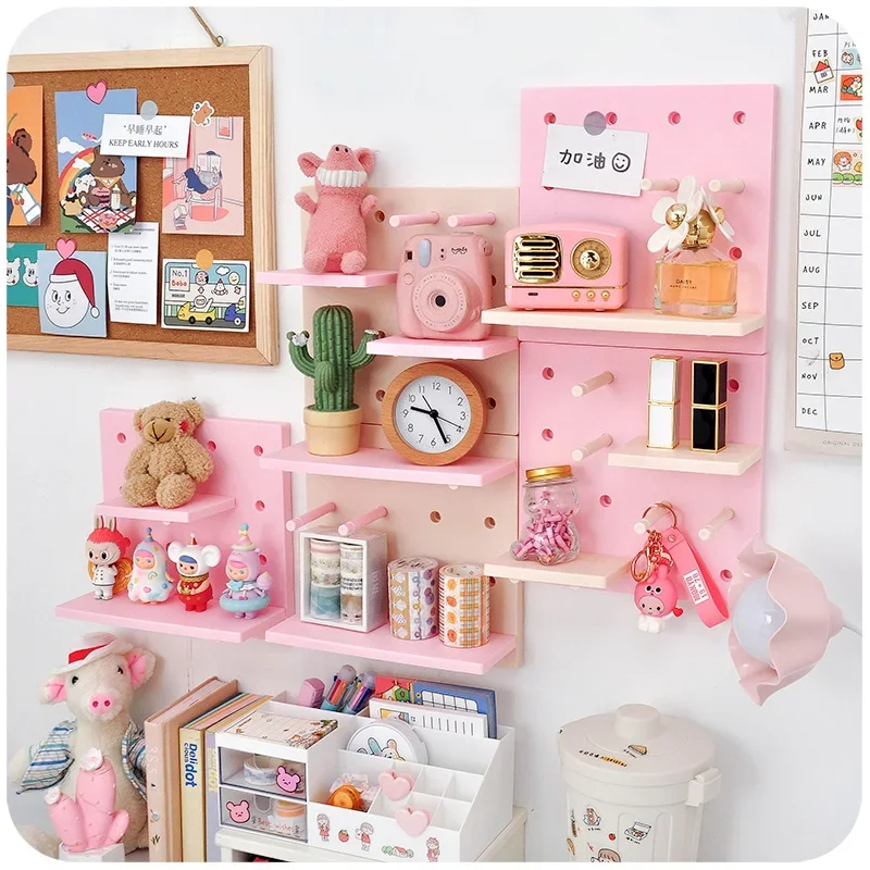 Wall-mounted Hole Board Wall Shelf Free Punching Hanger Bookshelf  Figure Display Shelves Stand Bedroom Desk Wall Storage Holder