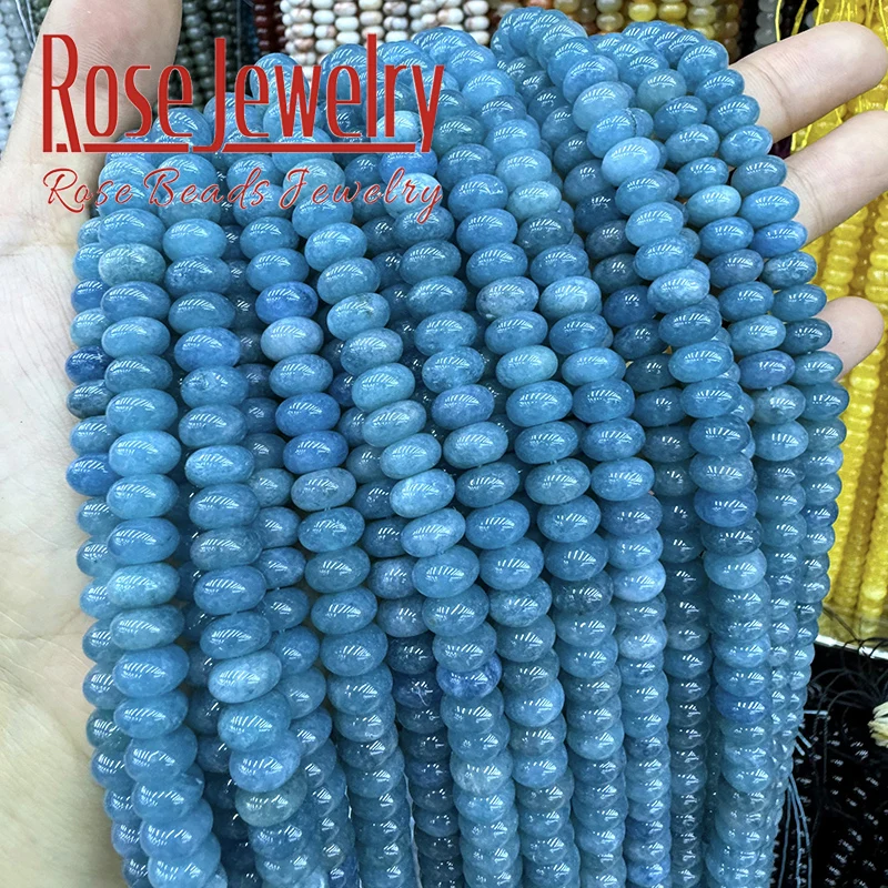 5*8mm Blue Apatite Jades Round Loose Beads for Jewelry Making Natural Stone Rondelle Abacus Beads DIY Bracelet Necklace 15