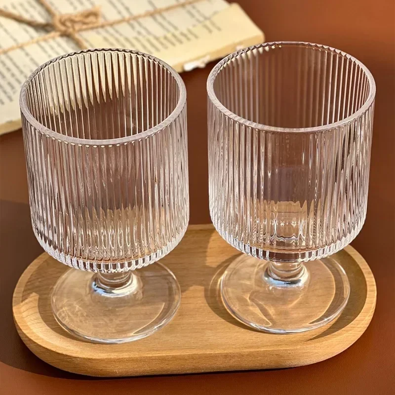 Retro vertikal gestreiften Glas becher transparent Rotwein Tasse Whisky Cocktail Sommer Küche Kaffee Geschirr Geschenk für die Hochzeit