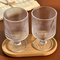 Retro Vertical Striped Glass Goblet Transparent Red Wine Cup Whiskey Cocktail Summer Kitchen Coffee Dinkware Gift Forwedding