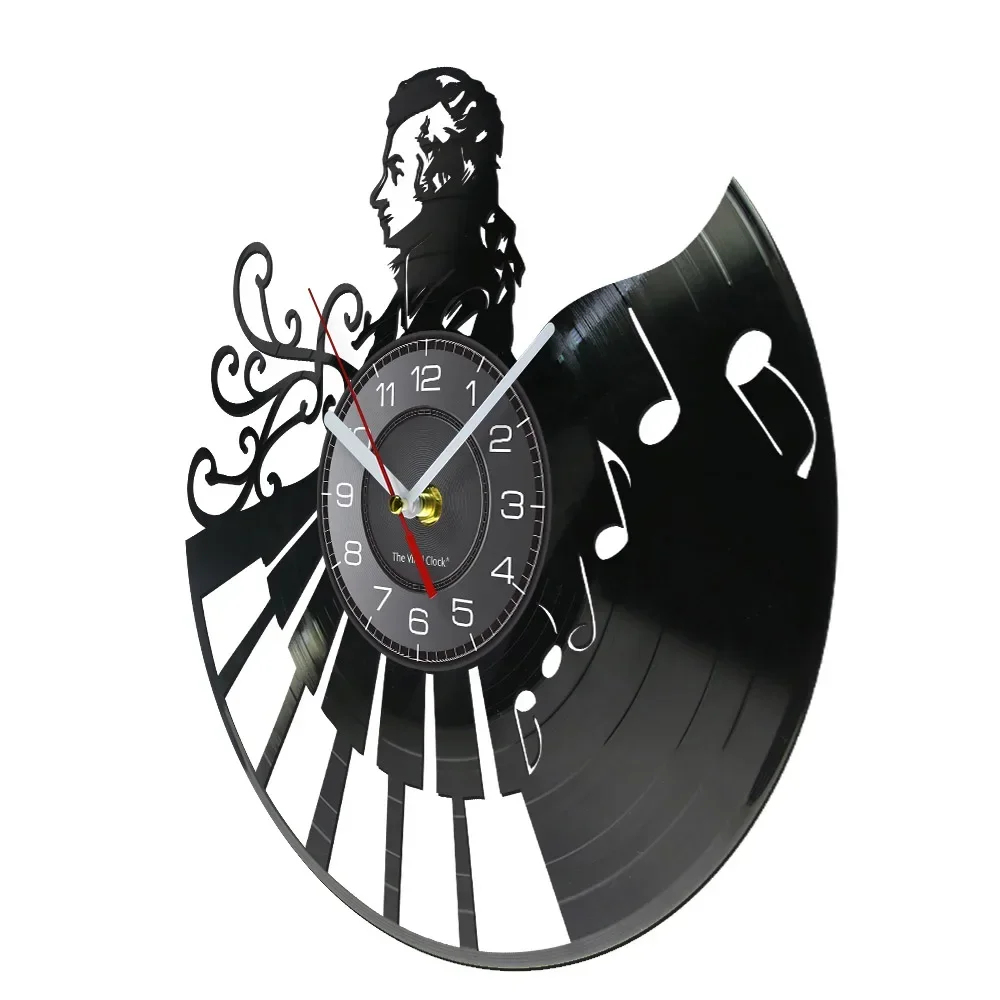 Wolfgang Amadeus Mozart Piano Vinyl Record Wall Clock Home Decor Retro Wall Watch Musical Musician Music Teachers Pianist Gift