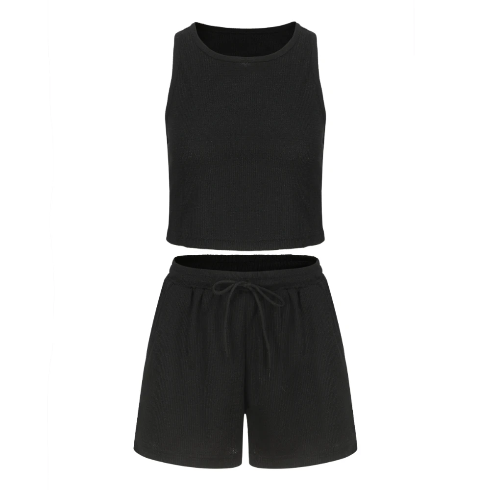 Women Two Piece Short Pants Set Crop Top Two Piece Solid Shorts Women Casual Joggers Sets