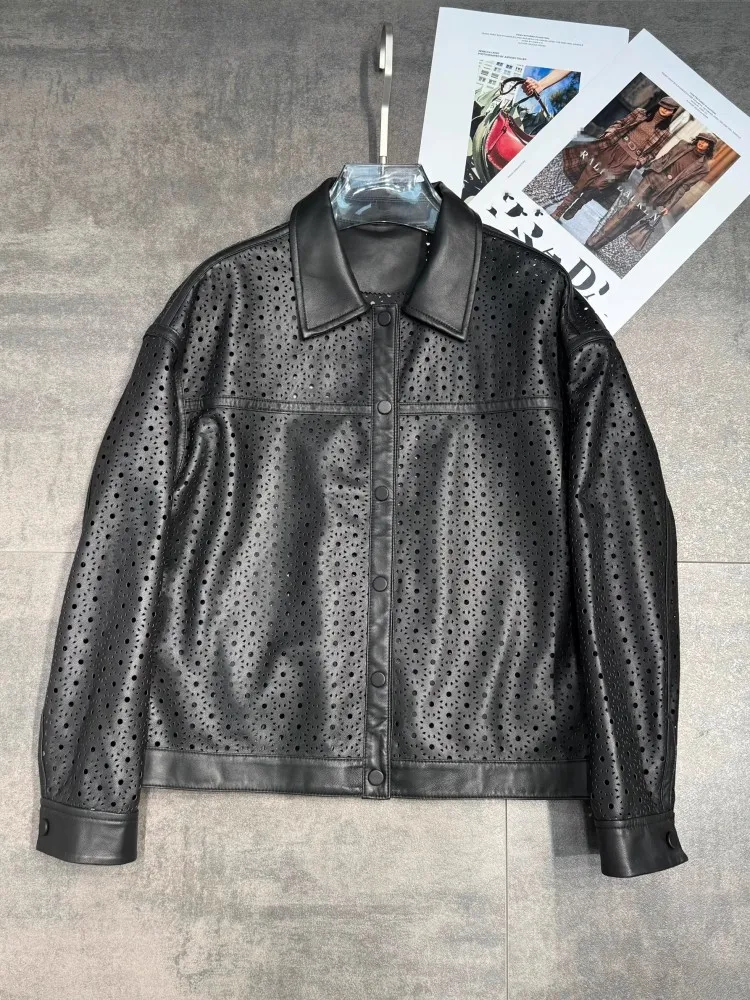 Neue Designer Frauen Aushöhlen Schaffell Echtes Leder Jacke Lose Fit Einreiher High Street Outwear Mantel Vintage Jacke