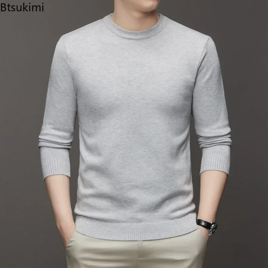 

New 2024 Knitted Warm Sweater Men Office Business Solid Bottoming Shirts Male Fashion O-neck Soft Pullovers Men's Knitwear Tops