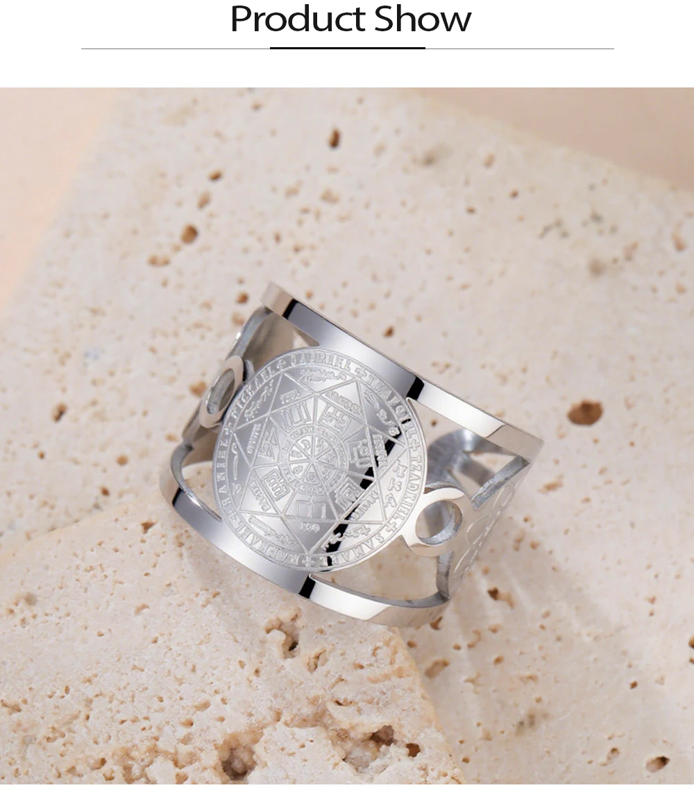 COOLTIME Sieben Erzengel Engel Ring Edelstahl Vintage Frauen Männer Solomon Schutz Amulett Ring Schmuck – Detail 6