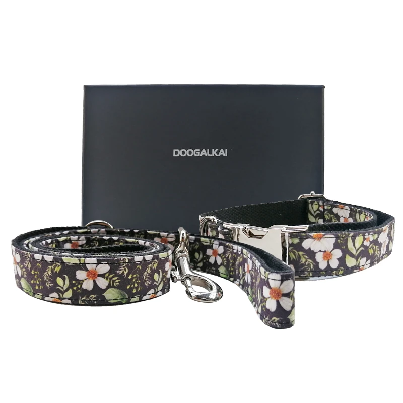 Classic Suit National Style Nylon Printed Dog Collar Leash 37-55cm Adjustable Durable Anti-bite Thicken Pet Collars for Dogs